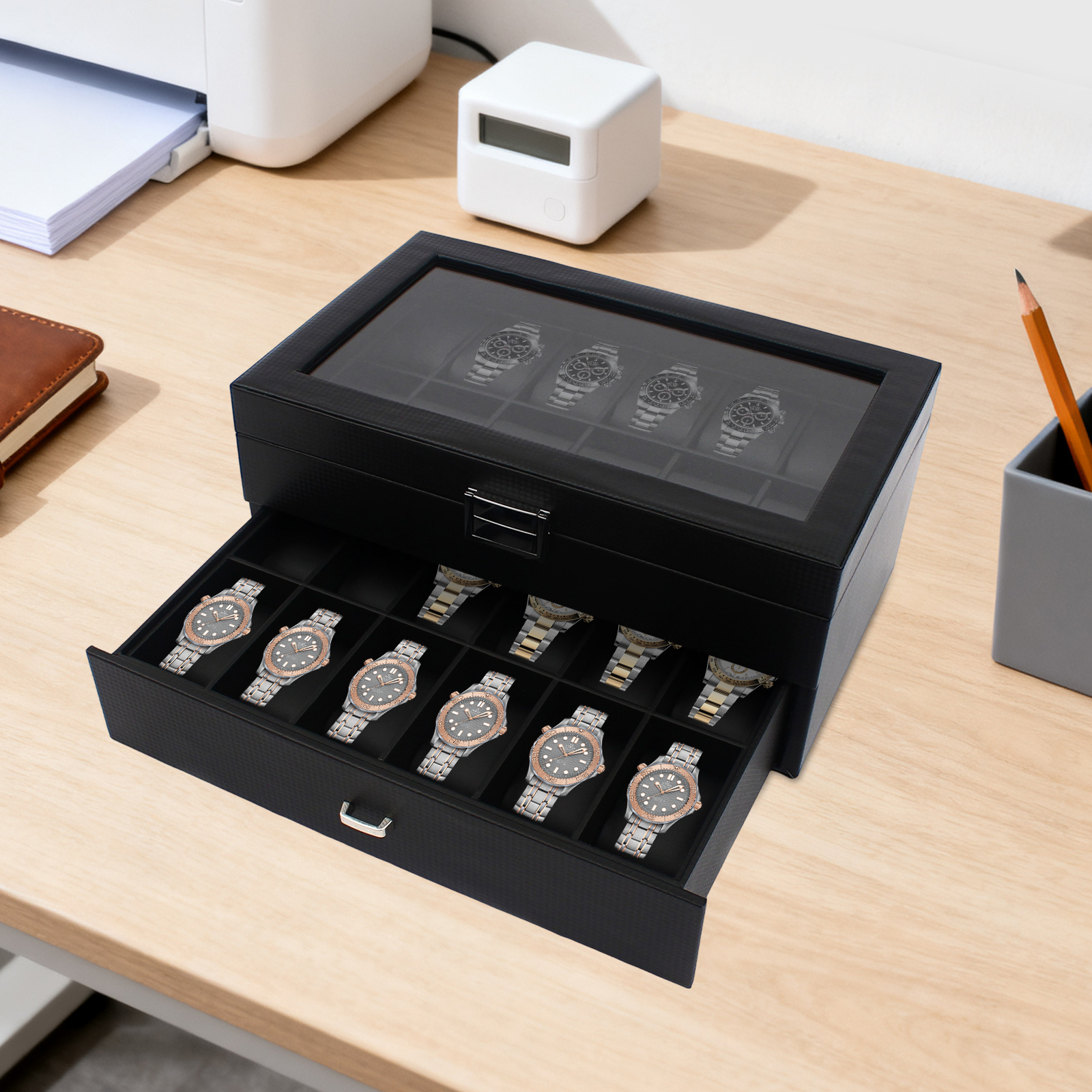 Jewelry Box Organizer Watches - 24 Slot Watch Storage Box Display