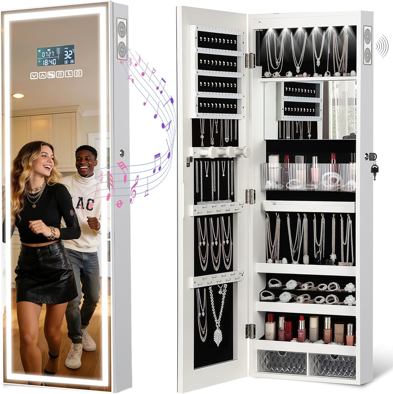 Jewelry & Watches Spółka Z Ograniczoną Odpowiedzialnością Sp Z Oo - LED Mirror Jewelry Cabinet with Bluetooth