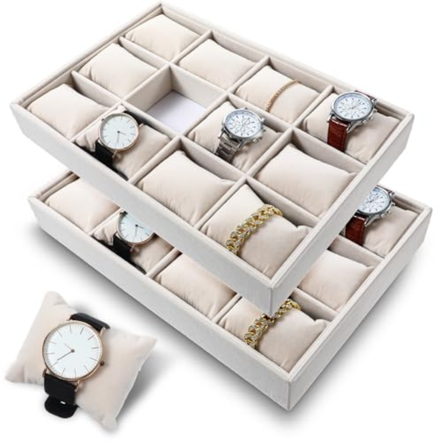 Jewelry Watches For Men - 2 Pcs Beige Velvet Jewelry Organizer