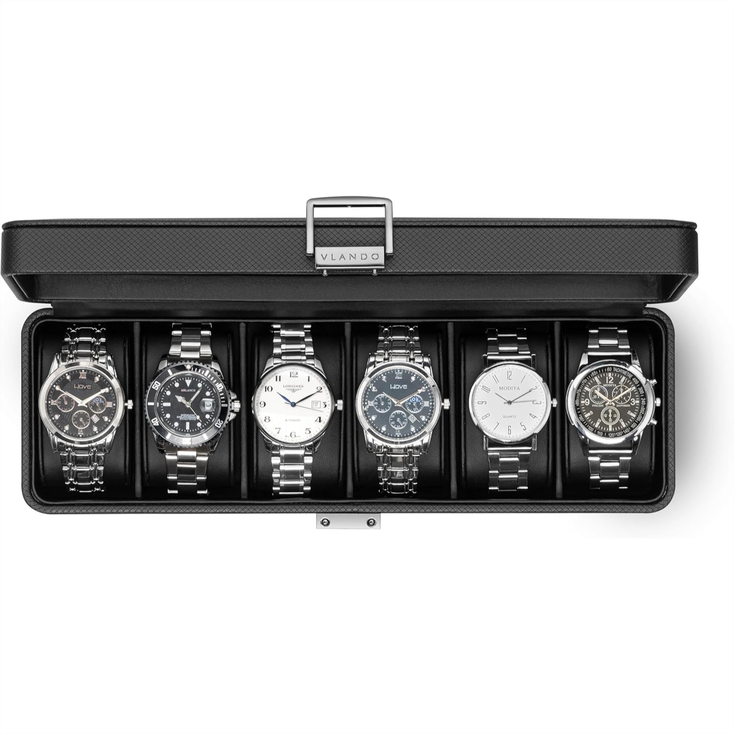 Jewelry Watches For Men - 6-Slot Watch Case with Glass Lid