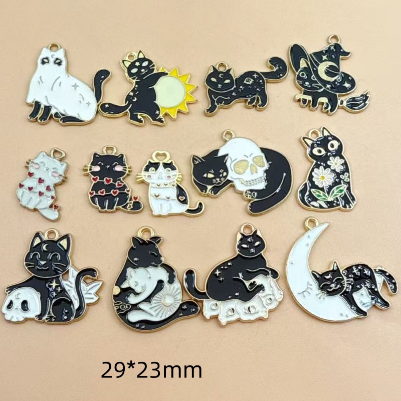 Jewelry & Watches Spółka Z Ograniczoną Odpowiedzialnością Sp Z Oo - 10pcs Original Alloy Enamel Black Cat