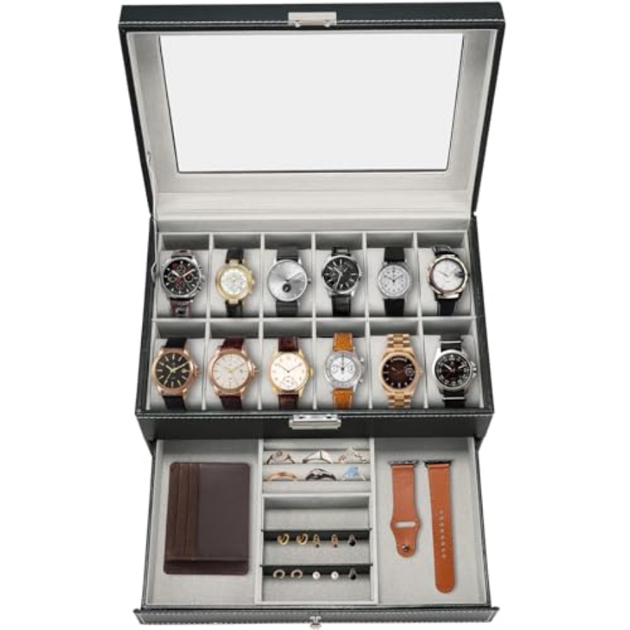 12 Slot PU Leather Lockable Wa - Jewelry Watches For Men 评论和价格