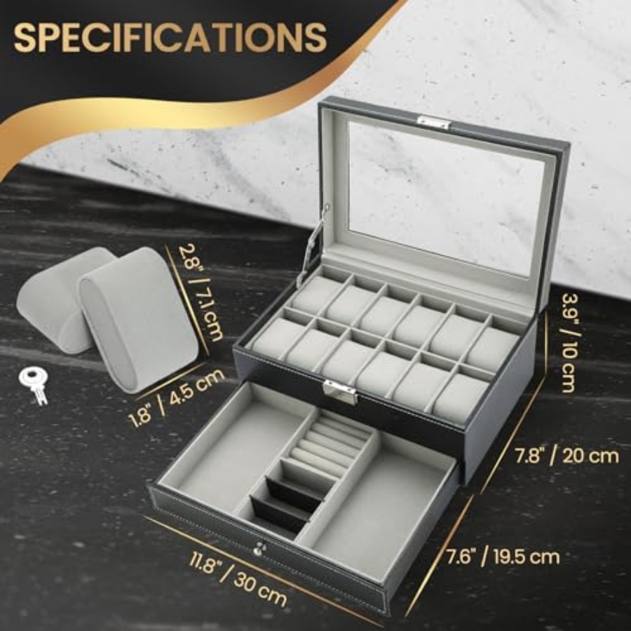 12 Slot PU Leather Lockable Wa - Jewelry Watches For Men 评论和价格