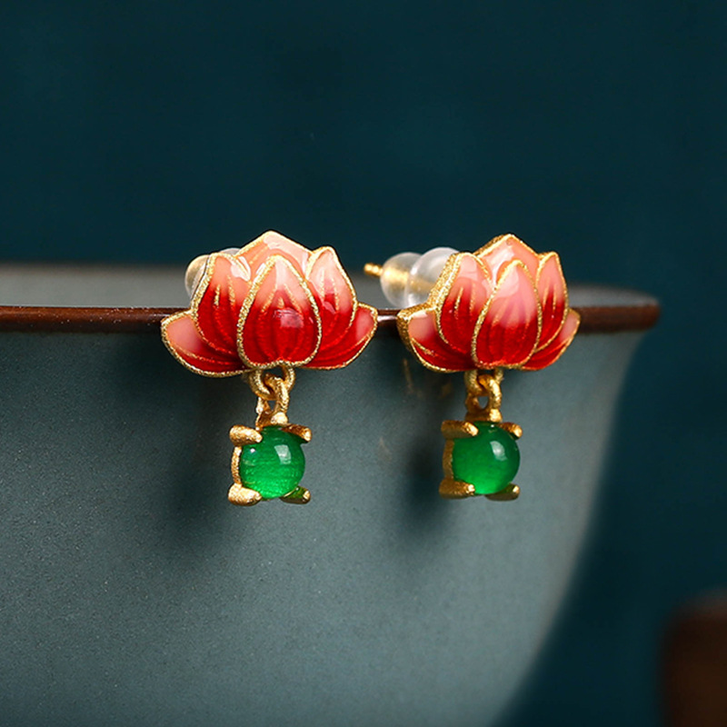 Green Real Jade Lotus Earrings - Luxury Gifts Jewelry & Watches Namfleg Mostar 评论和价格