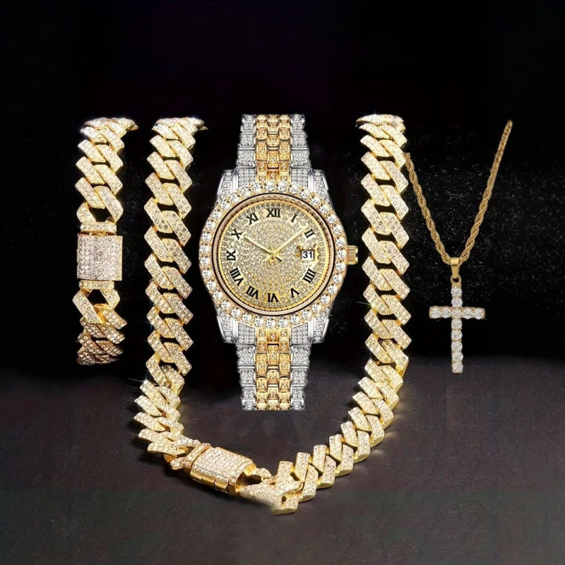 4-in-1 Hip Hop Jewelry Set for - Jewelry Watch Making 评论和价格