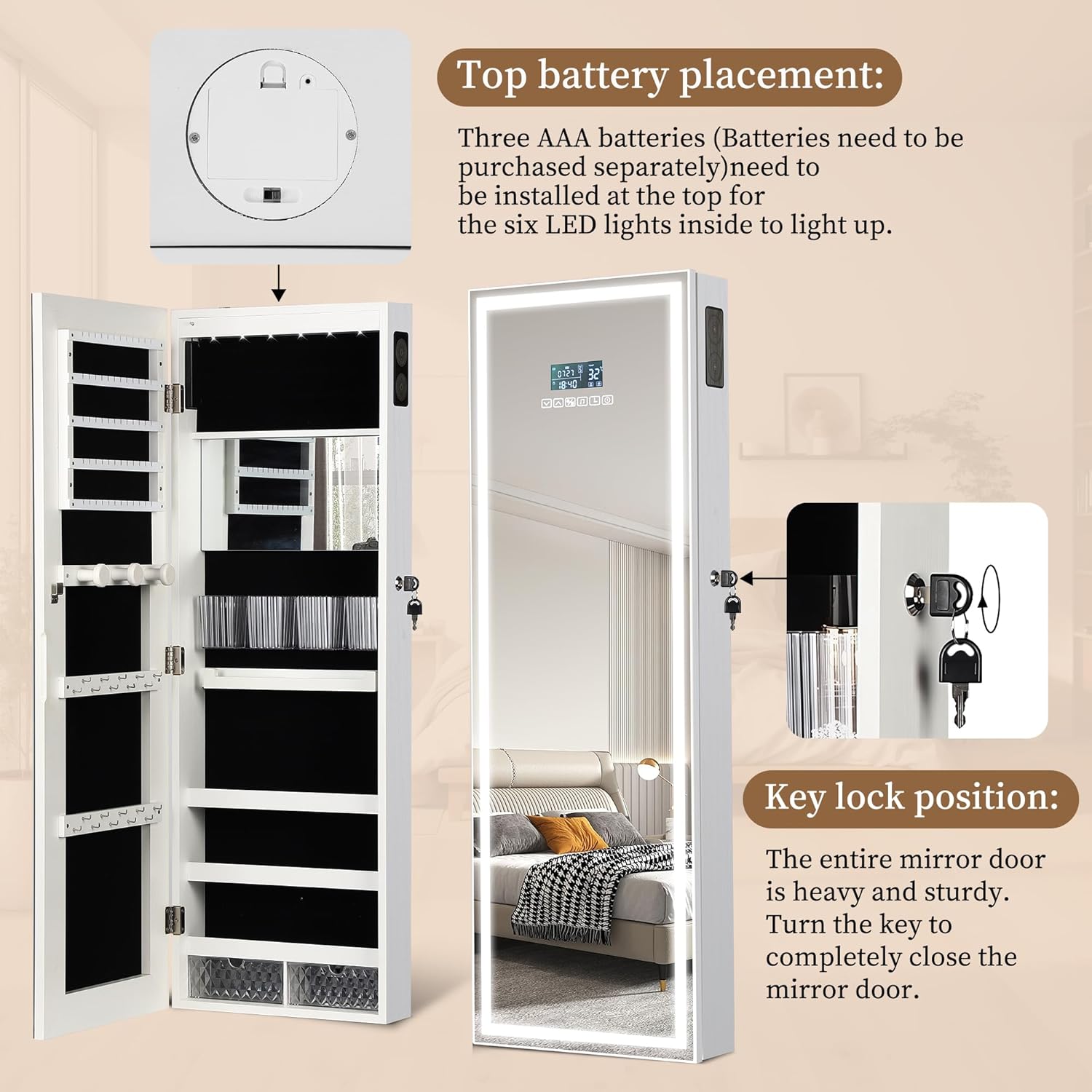 LED Mirror Jewelry Cabinet wit - Jewelry & Watches Spółka Z Ograniczoną Odpowiedzialnością Sp Z Oo 评论和价格