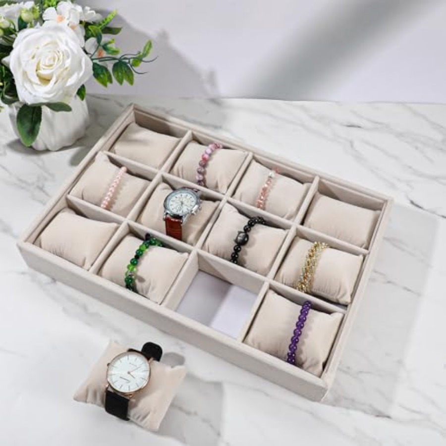 2 Pcs Beige Velvet Jewelry Org - Jewelry Watches For Men 评论和价格