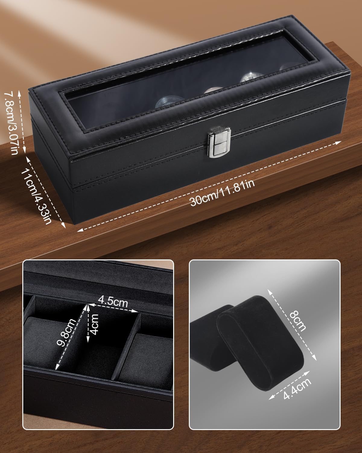 6 Slot Watch Box with Glass Li - Jewelry Watches For Men 评论和价格