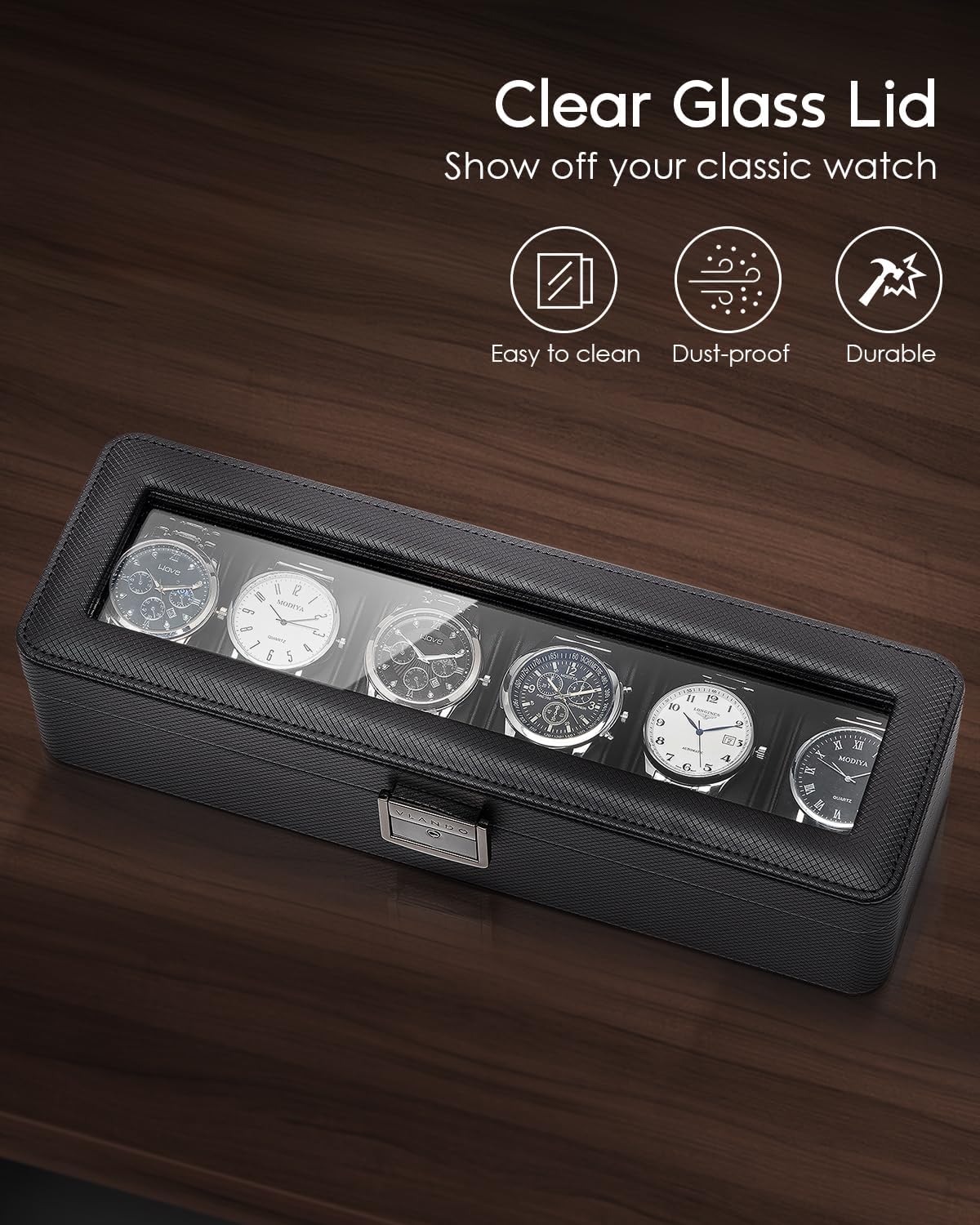 6-Slot Watch Case with Glass L - Jewelry Watches For Men 评论和价格