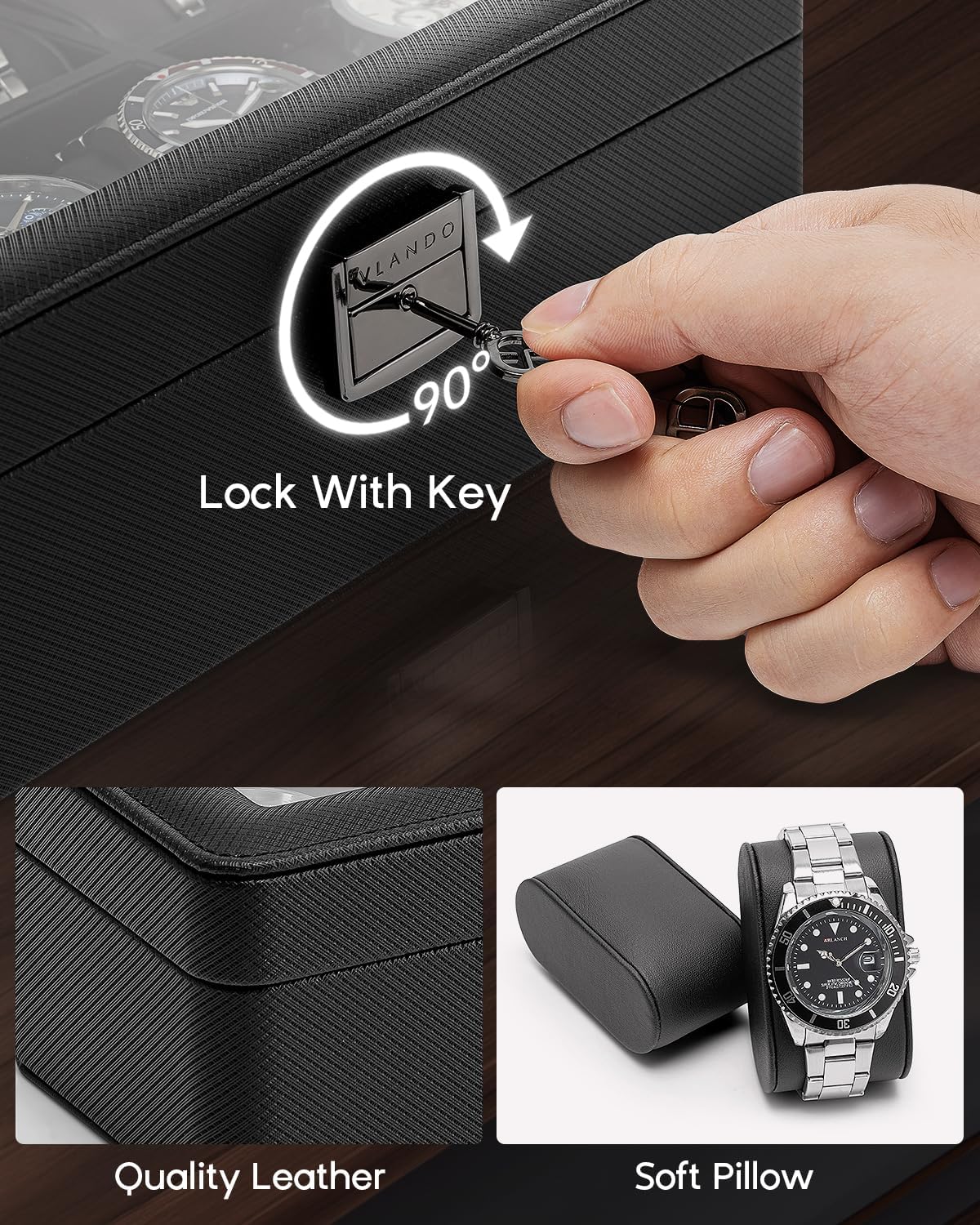 6-Slot Watch Case with Glass L - Jewelry Watches For Men 评论和价格
