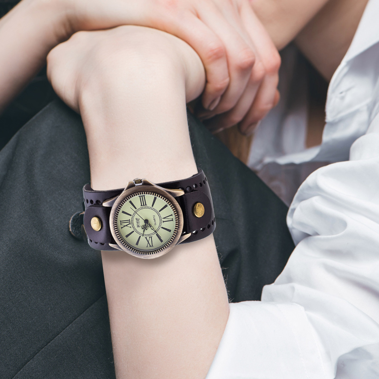 Punk Retro Leather Watch Roman - Vintage Pocket Watch 评论和价格