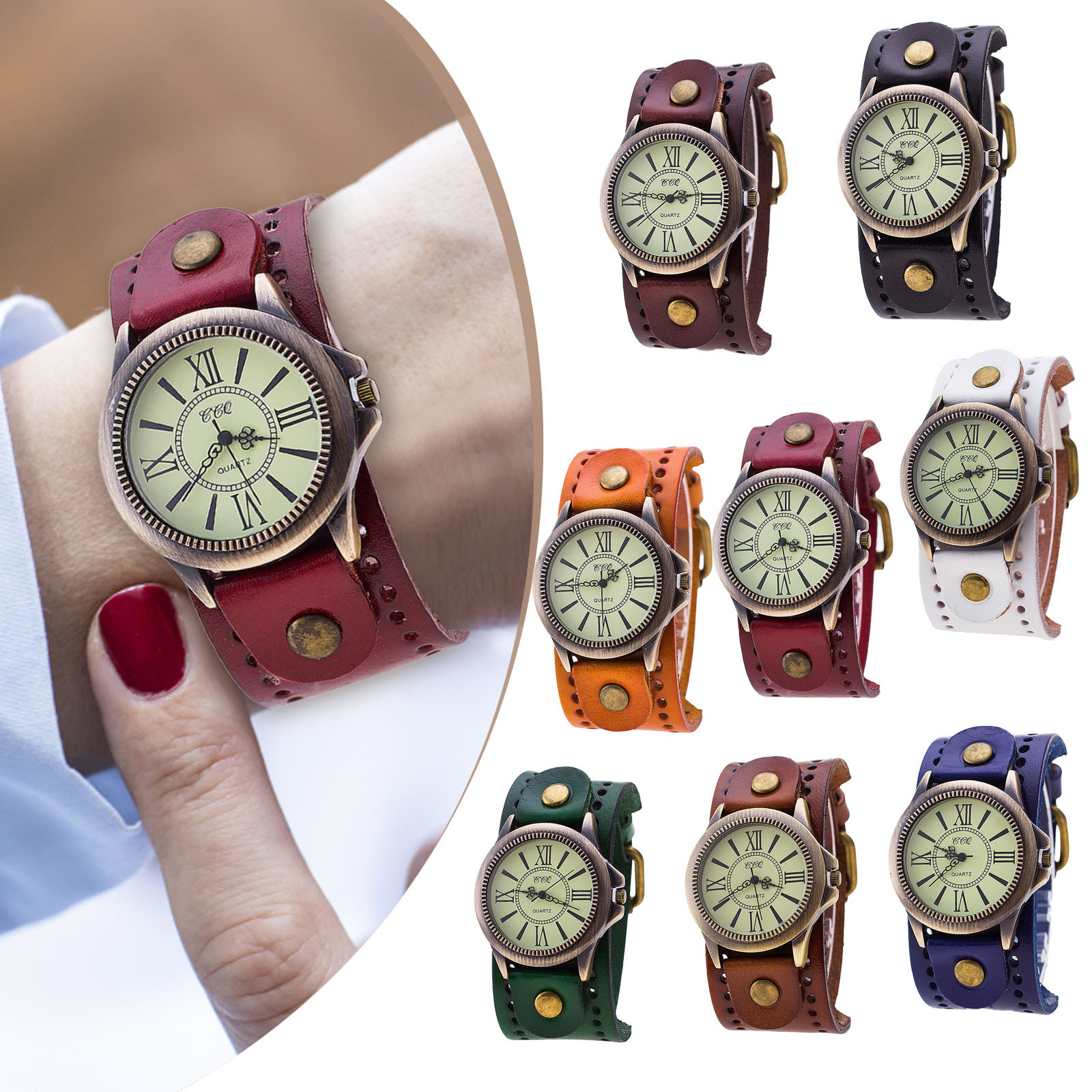 Punk Retro Leather Watch Roman - Vintage Pocket Watch 评论和价格