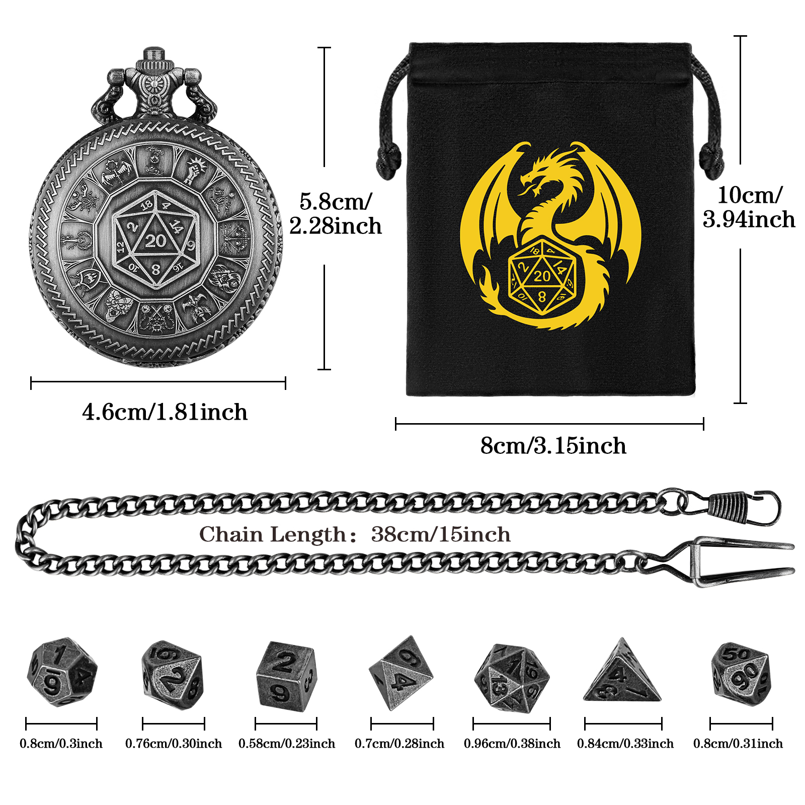 5pcs Metal D20 Polyhedral Dice - Vintage Pocket Watch 评论和价格