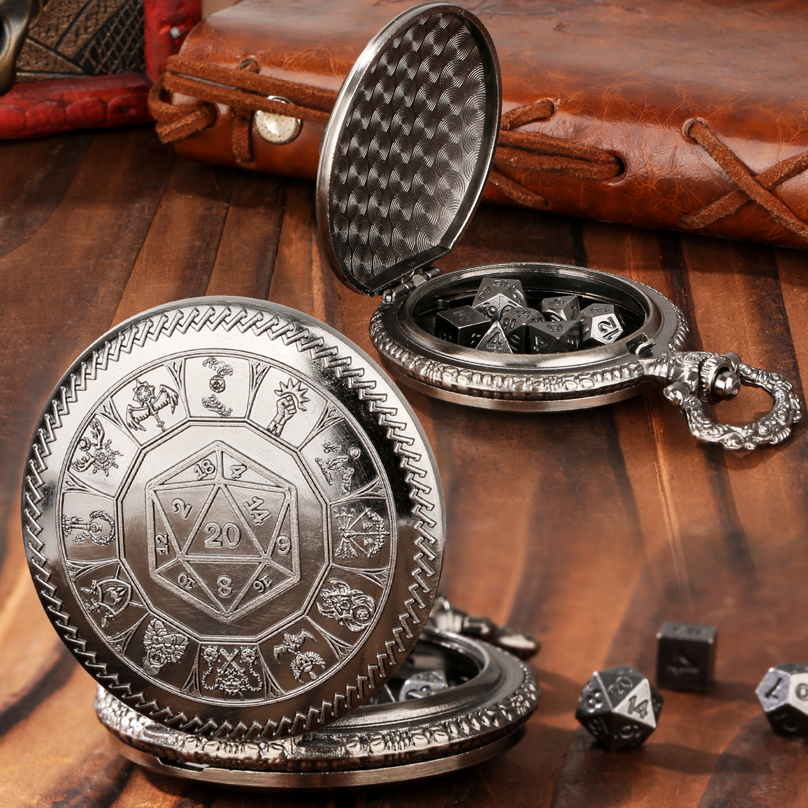 5pcs Metal D20 Polyhedral Dice - Vintage Pocket Watch 评论和价格